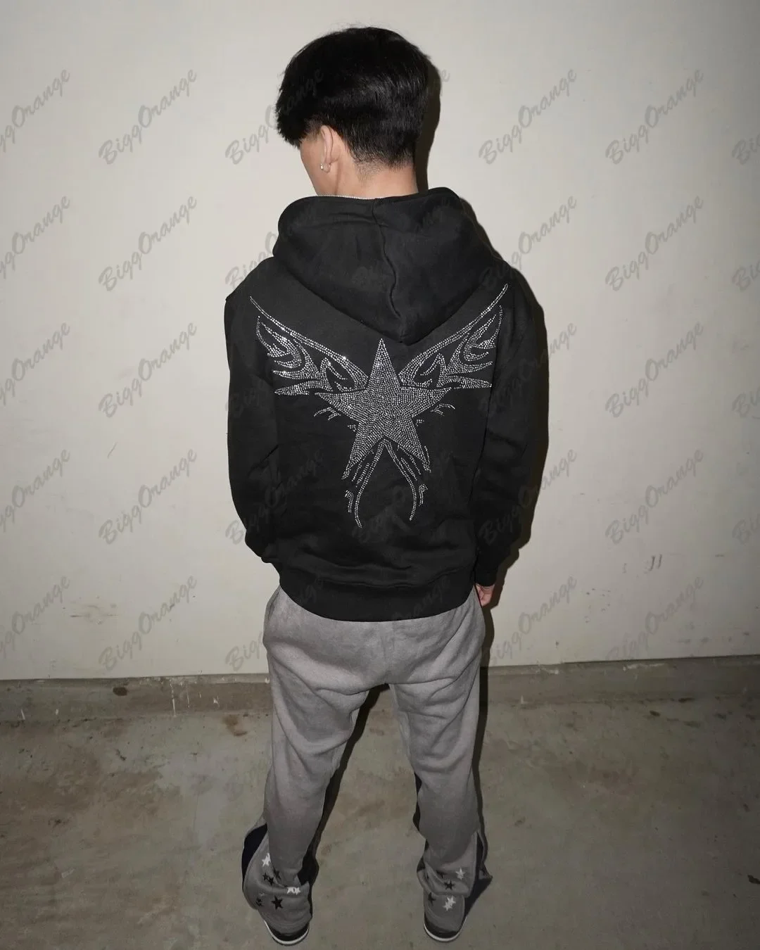 

2023 Hong Kong Fengchao brand hot diamond zipper hoodie y2k loose large size cardigan star letters diamond long-sleeved clothes