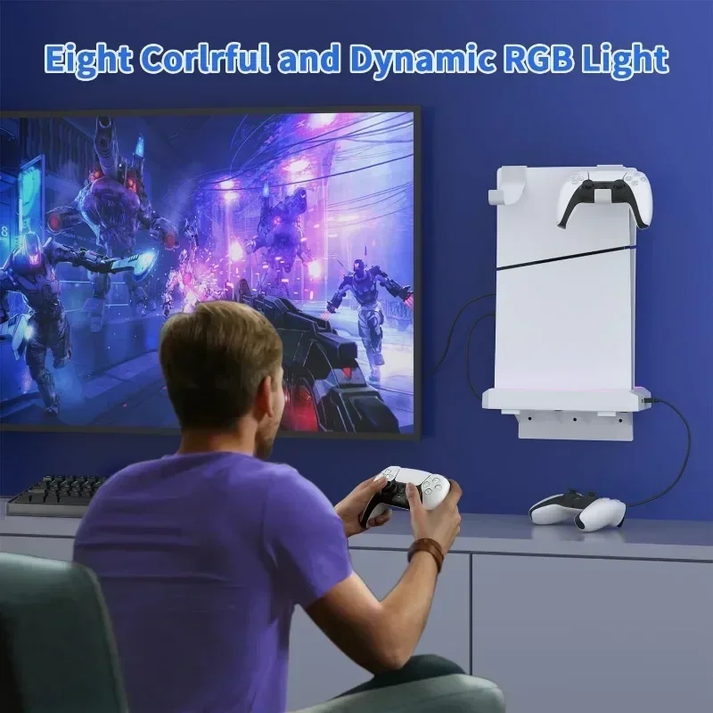 For PS5 Slim Cooling Fan With RGB Color Light Stand Cooling Station Wall Mounted Console Cooling Base For PS5 Game Accessory