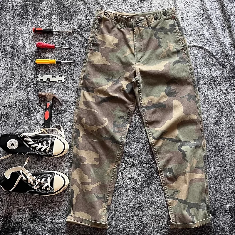 Loose Wide Leg Workwear Trousers Vintage Style Multiple Pockets Elastic Waist Casual Pants Youthful Spring Autumn Fashion