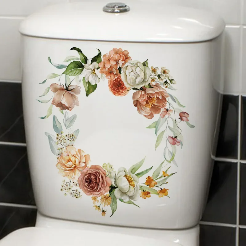 Hand painted wreath toilet sticker toilet toilet beautification sticker bathroom waterproof self-adhesive sticker