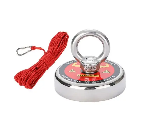

1 piece 300lbs pulling force Neodymium Fishing Magnets plus red rope set, 2.36 inches (60mm) diameter, suitable for river