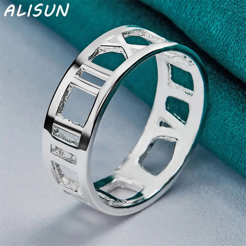 ALISUN 925 فضة الأرقام الرومانية الدائري للنساء الرجال مجوهرات الأزياء خمر نعمة سحر نوبل هدايا عيد ميلاد الحزب