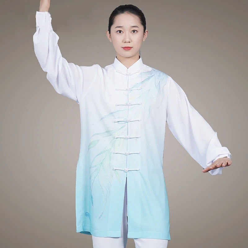 Pearl Chiffon Tai Chi Suit, Women's Long Style Printed All-Season Performance & Practice Wear, Chinese Style