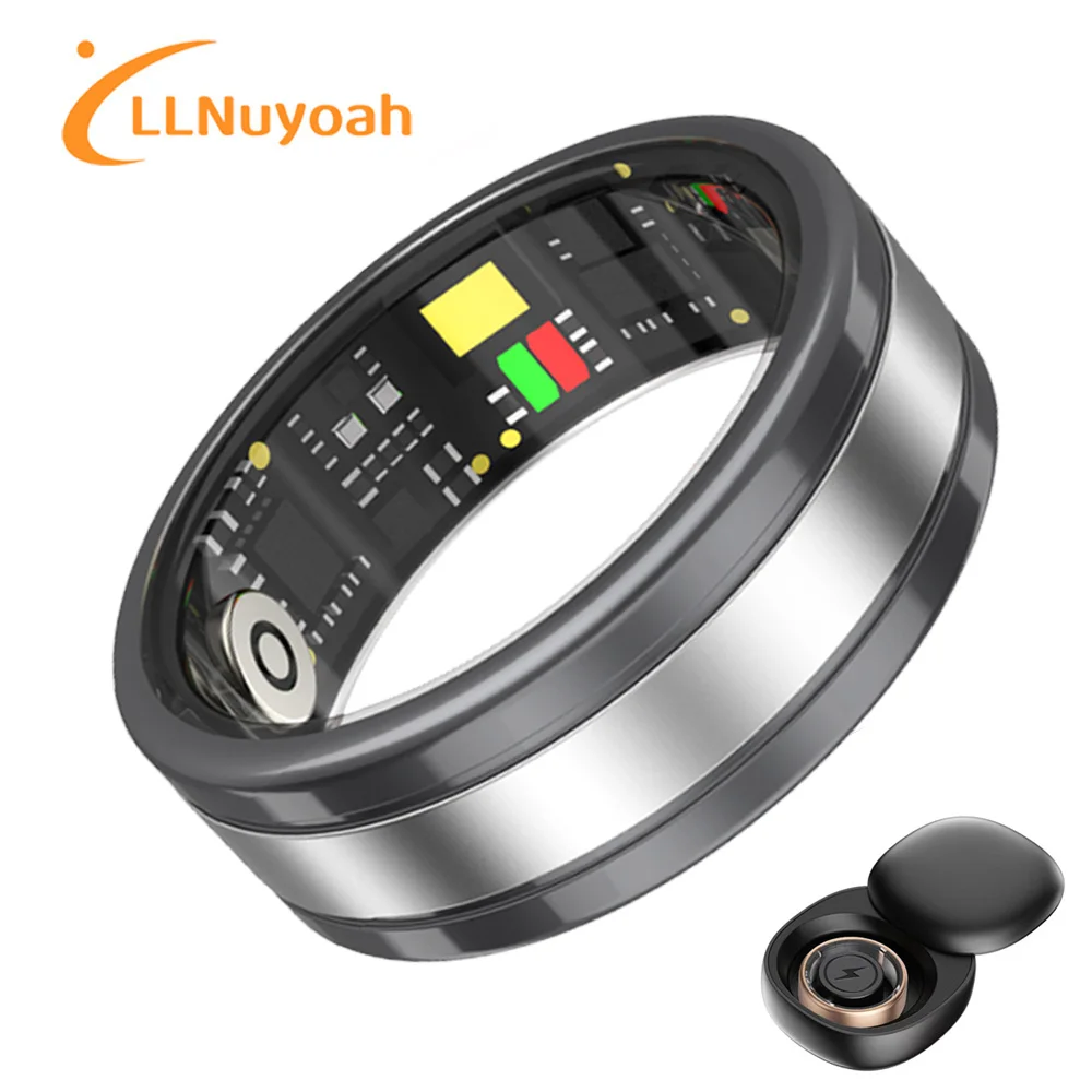 

llNuyoah Smart ring R18 Heart Rate Blood Oxygen Monitor Sport Waterproof IP68 & 5ATM for Men Women 2024 New with Charging Case