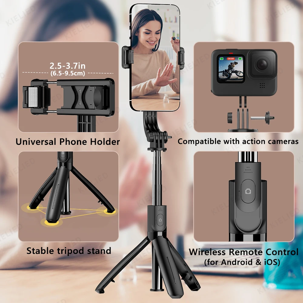 Selfie Stick Tripod for Cell Phone, Detachable Mobile Stand, Monopod with Wireless Remote for iPhone Android Huawei Xiaomi