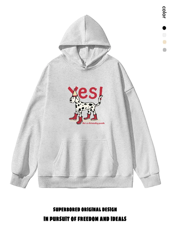 Sim, manchado cão padrão hoodies americano solto moletom com capuz masculino e feminino 2024 outono novas roupas de casal
