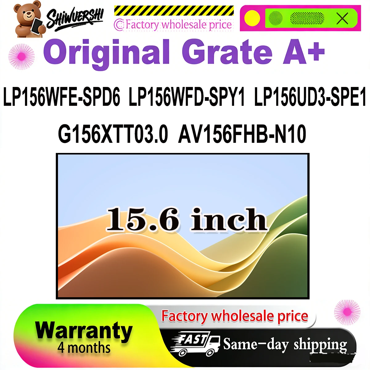 

Original New A+ 15.6 inch Slim Laptop Lcd Screen Panel AV156FHB N10 G156XTT03.0 LP156UD3 SPE1 LP156WFD SPY1 LP156WFE SPD6