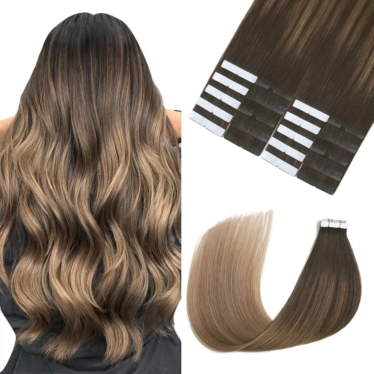 Wholesale Double Drawn Cuticle Aligned Virgin Hair Tape in Human Hair Extension 18-24inch Total 15 Colors