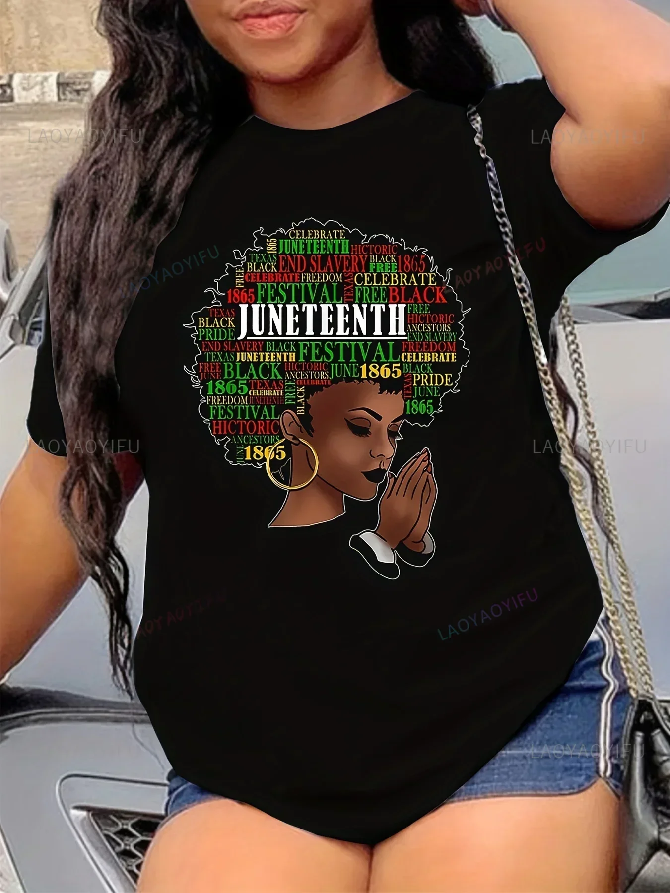 Juneteenth Graphic Print Comfortable Short Sleeve Summer Spring Amusing individuality Casual Womens Clothing