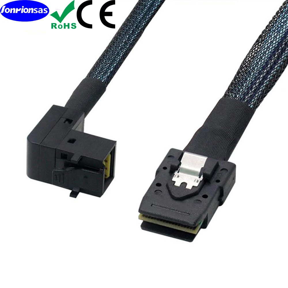 

LONRIONSAS#Mini SAS HD 8643 90 degree to SFF-8087 12G cable 100 Ohm, Flexible, Support RAID, PCIE Controller