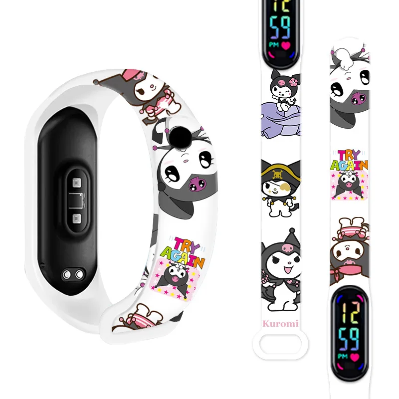 Sanrio Strap LED Electronic Watch Fashion Colorful Bracelet Touch Waterproof Anime Character Kuromi Electronic Watch Children\'s