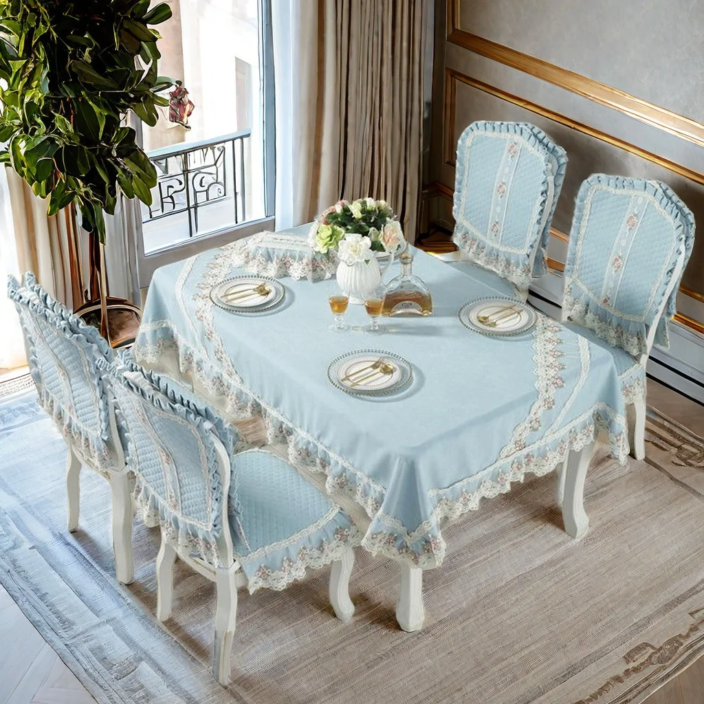 

Скатерть в деревенском стиле, однотонная, с кружевом, для чайного столика, накладка на стул, чехол на спинку стула, высококачественный материал из шенилла, декор для дома