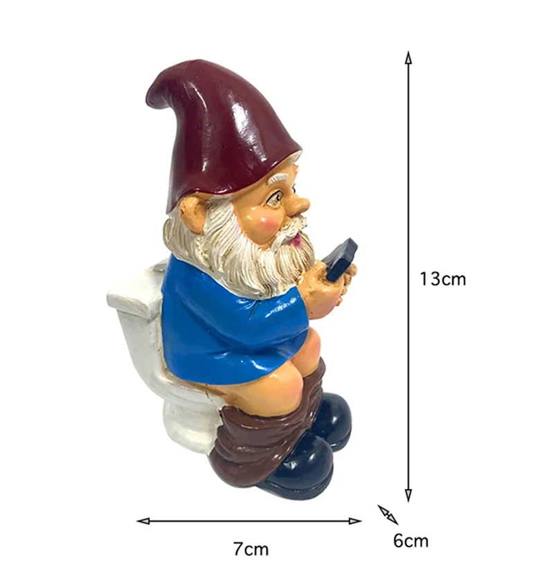 3D Dwarf Toilet Play Phone Statue Naughty Garden Gnome Figurines Decoration Mini Resin Doll Statue Crafts Garden Lawn Yard Decor