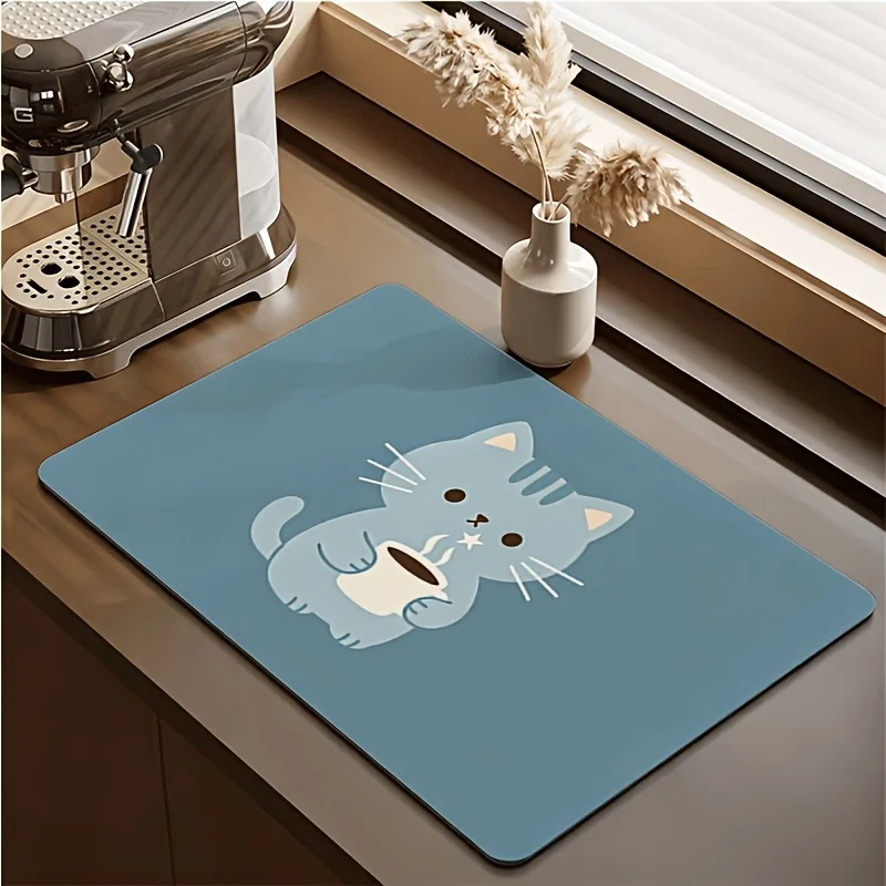 Caramel Brown Cartoon Christmas Mat Xmas Tree Gift Candy Cane Print Coffee Bar Drying Mat Retro Holiday Kitchen Decor Mat