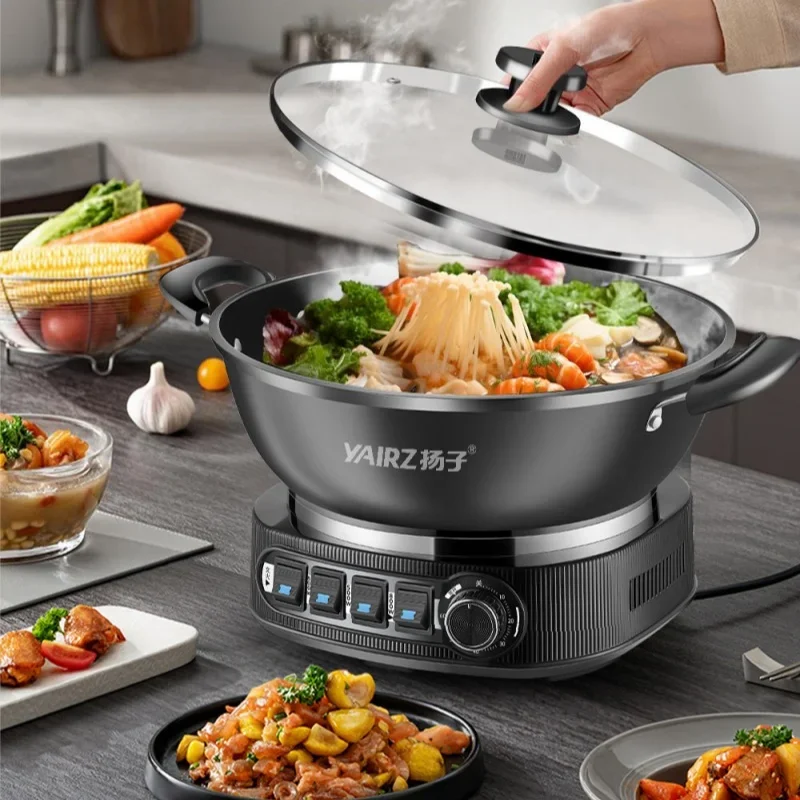 Multifunctional Hotpot Multicooker Cast Iron Uncoated Electric Wok Non-stick Pot Steamer 32/34/36/38cm Electric Steamer Cooker