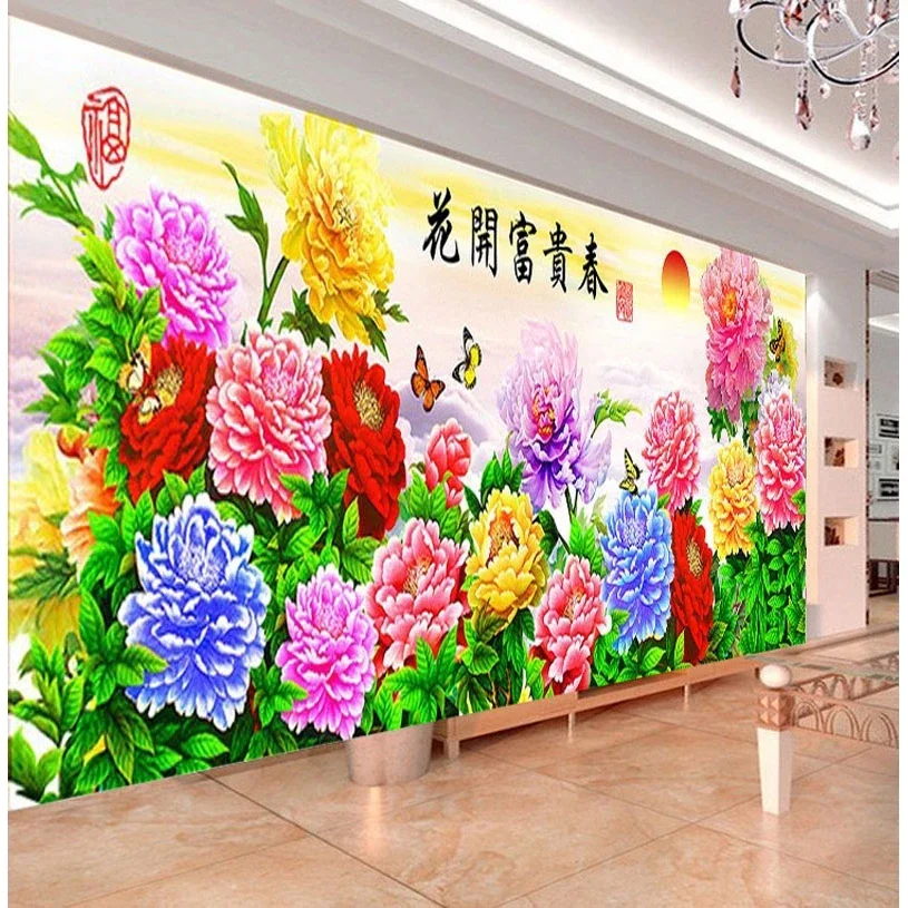 

DIY full Diamond Embroidery,Round Diamond Blooming rich peony large Living room decoration rhinestone beads Diamond painting