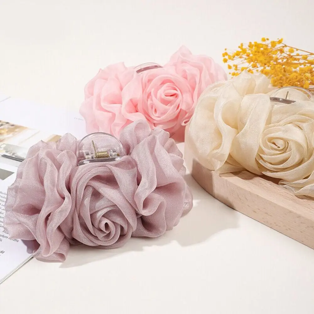 Fashion Chiffon Flower Ponytail Holder Large Hair Clamp Hair Claw Clip Women Hairgrip Bow Barrettes