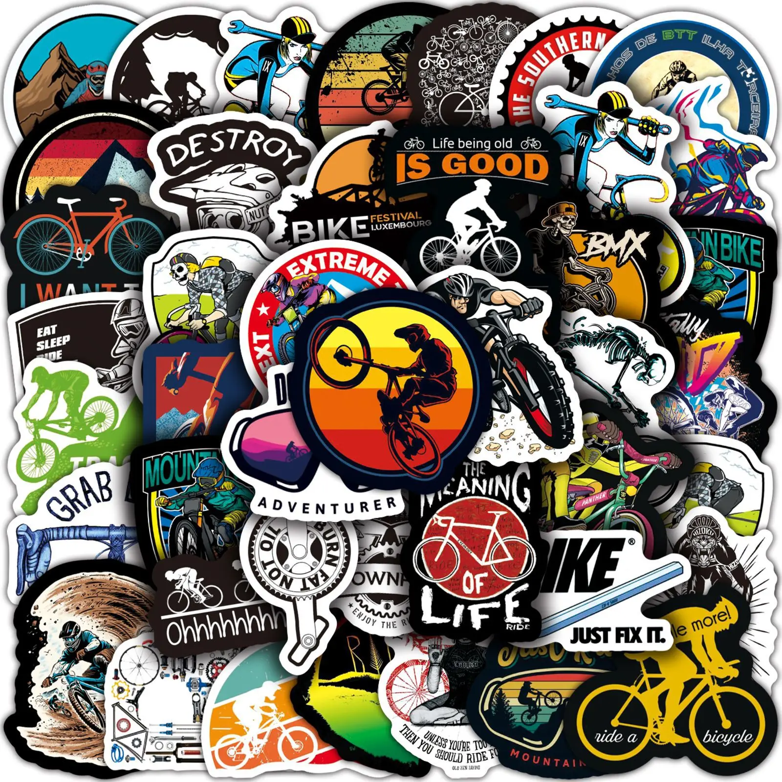 100 Stück Mountainbike-Aufkleber, wasserdicht, für den Außenbereich, MTB, Fahrrad-Aufkleber, Vinyl, für DIY, Laptop, PC, Skateboard, Gepäck, klassisches Kinderspielzeug