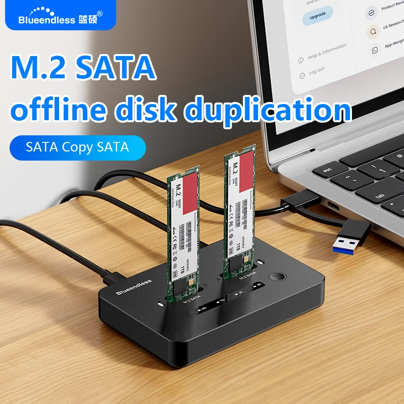 Blueendless Offline Clone Dual M.2 NGFF SATA SSD Case SSD Docking Station USB C 2 Bay SATA SSD Enclosure for 2230 2242 2260 2280