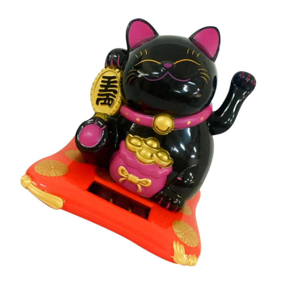 

Solar Powered Luck Cat Adornment Unique Desktop Decoration Plastic Cat Statue Home Office Decorative Accessory