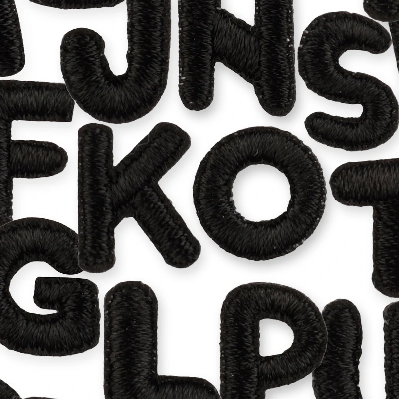 26 Stück schwarze Mini-Buchstaben-Aufnäher, kleine Bügelbilder, Alphabet-Patches, Großhandel für Kleidung, Nähen, bestickte Aufkleber, DIY-Set – Detail 5