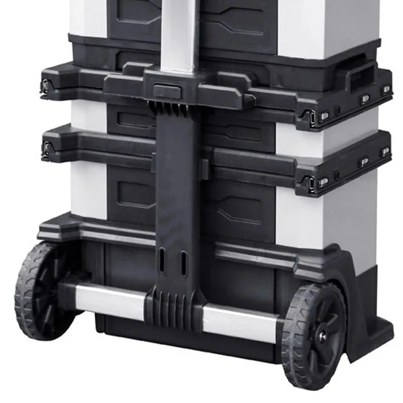 Multi functional movable pull rod toolbox, portable adjustable handheld rigid plastic toolbox with wheels