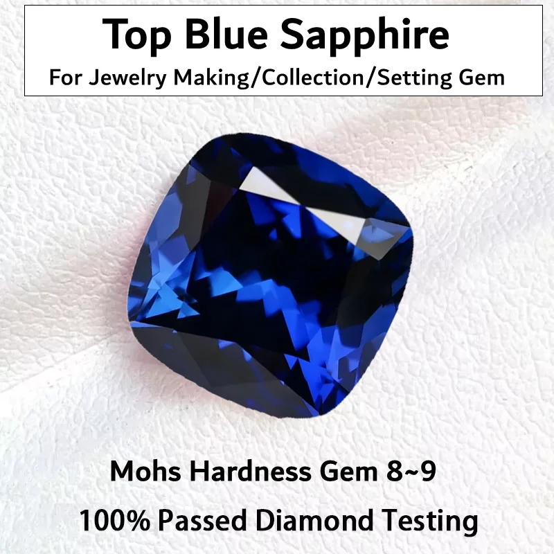 New Blue Sapphire Square Cut Test Mohs Hardness Gem VVS1 For Jewelry Making/Collection/Setting Ring Pendant Charms Stone