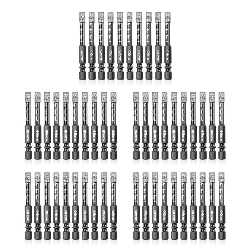 

A47U 50Pcs Diamond Drill Bits,6Mm Dry Diamond Core Drill Bit Set For ,Granite,Tile,Glass,Marble,Brick,Stone
