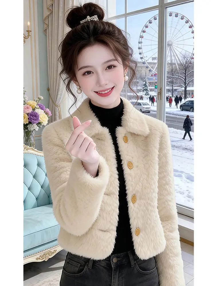 

Elegant Short Collar Jacket Women's Fashion Flap Button Autumn Winter New Style Small Fragrance Wind Top Ladies Coat
