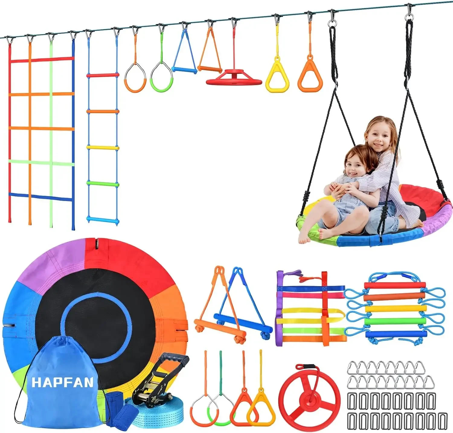 Ninja Warrior Obstacle Course for Kids with Swing, Weather-Proof Ninja Rope Course for Kids Outside with 10 Accessor