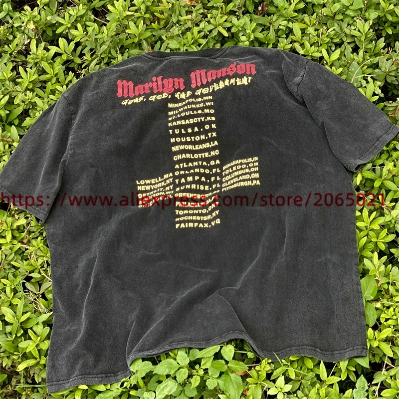 Washed Marilyn Manson T Shirt Men Women Vintage Tee Tops