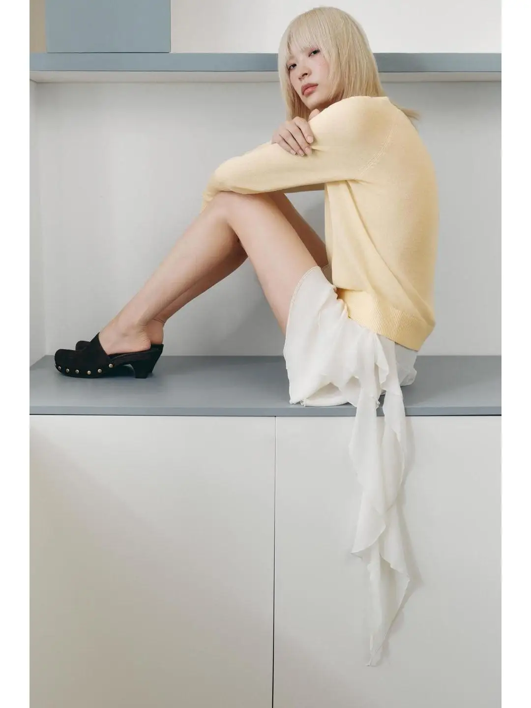 

Long Sve Knitted Crew Ne Pullover Sweatirt Button Closure Ribbed Flat Needle Knitwear Early Autumn Faion Ladies