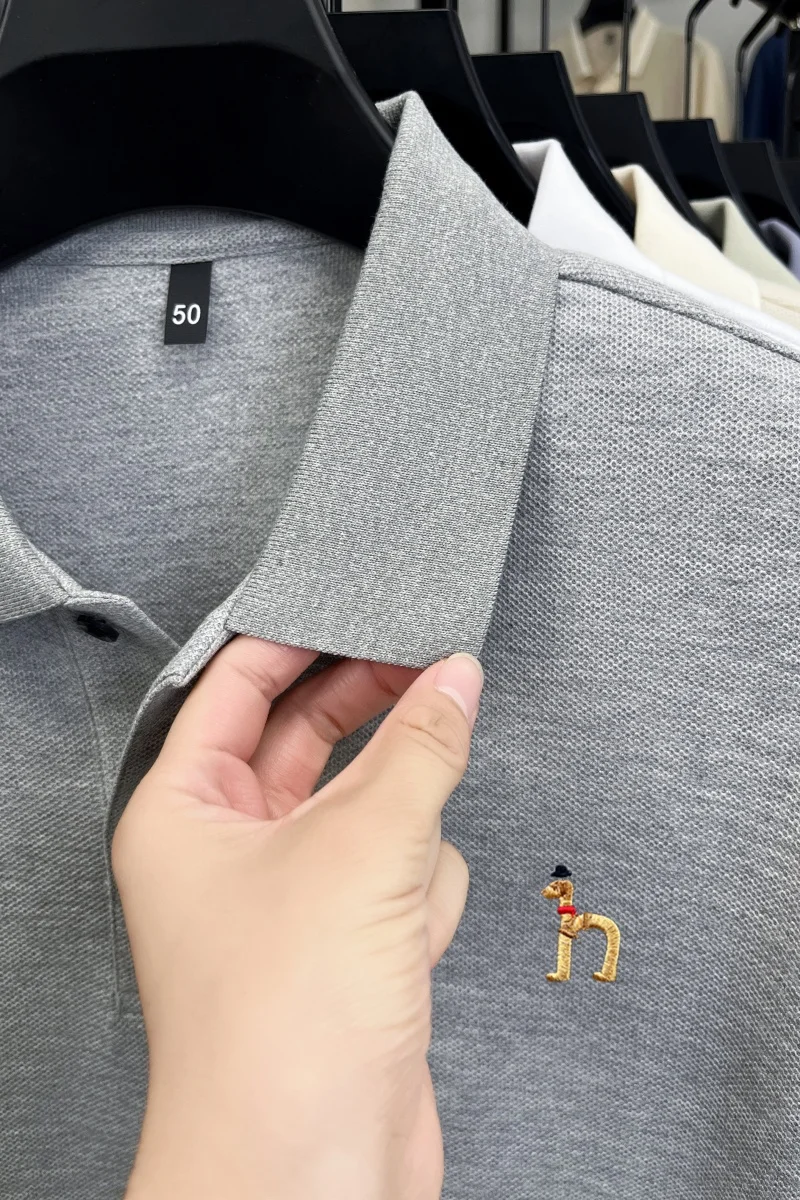 Original Marke Herren Poloshirt 100 Baumwolle Revers Hund Sticken Langarm T-Shirt Herbst Neue Business Casual Hübsche Herrenbekleidung – Detail 7