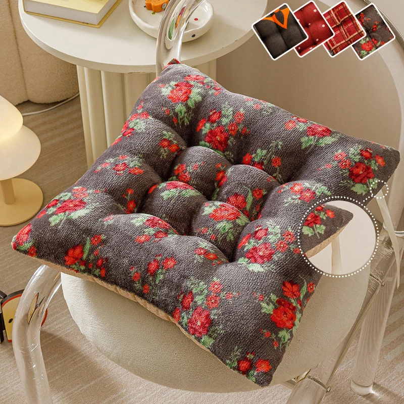 

New Thick Tufted Comfortable Sitting Cushion with Anti Slip Straps Dining Chair Office Sofa Universal Seat Cushion Retro Style