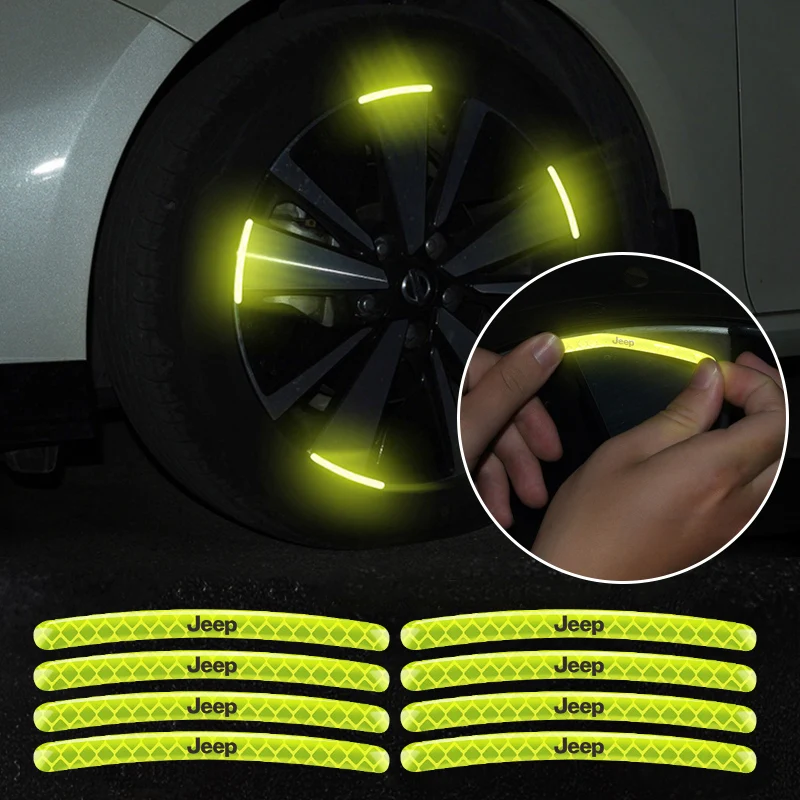 

Car Wheel Hub Reflective Sticker Tire Rim Reflective Strips Luminous Sticker For JEEP GrandCherokee Renegade Wrangler Compass