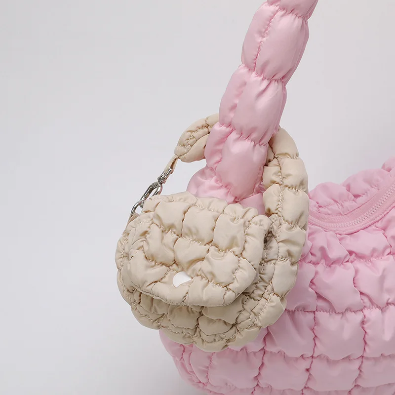 Women Mini Cloud Bag Pleated Coin Purse Keychain Charm Hand Clutch Fashion Decorative Versatile Small Handbag Cute Accessory