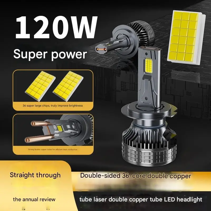 

New 120W Super Bright High Beam LED Car Headlight Dual Copper H7 Focus Light Car Accessories