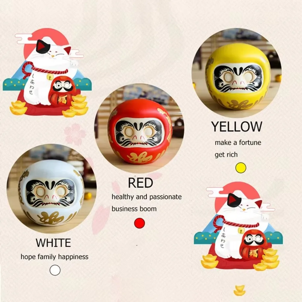 Ceramic Japanese Daruma Statue Lucky Charm Zen Mini Piggy Bank Feng Shui Craft Tabletop Ornament Lucky Cat Fortune Ornament
