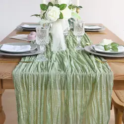 Semi-Sheer Gauze Table Runner Sage Cheesecloth Table Setting Dining Vintage Wedding Party Christmas Banquets Arches Cake Decor