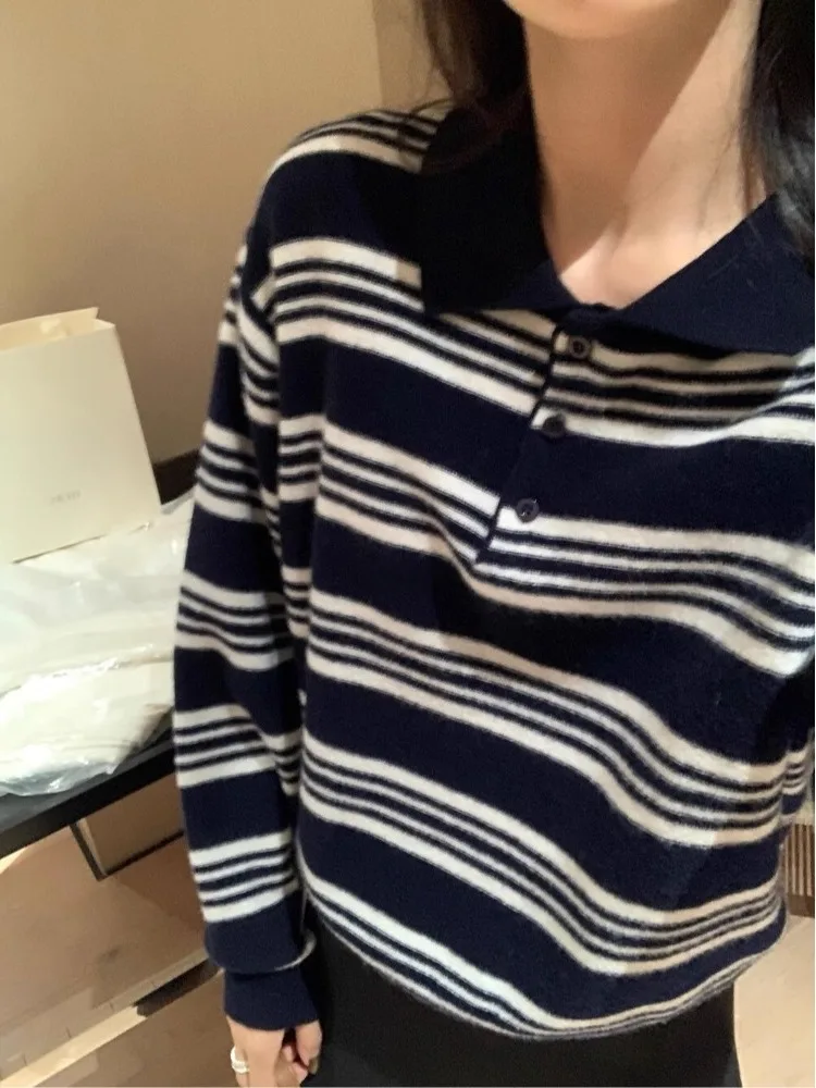 

Korean Sle Blue Striped Ne Sweater Women's Autumn Winter Outerwear Soft Lazy Knitted irt Loose Fit Online Exclusive