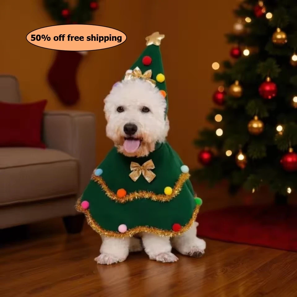 

Christmas Dog Costume Puppy Christmas Cloak Hat Set Cute Cat Funny Costume Christmas Role-playing Party Decoration Free shipping
