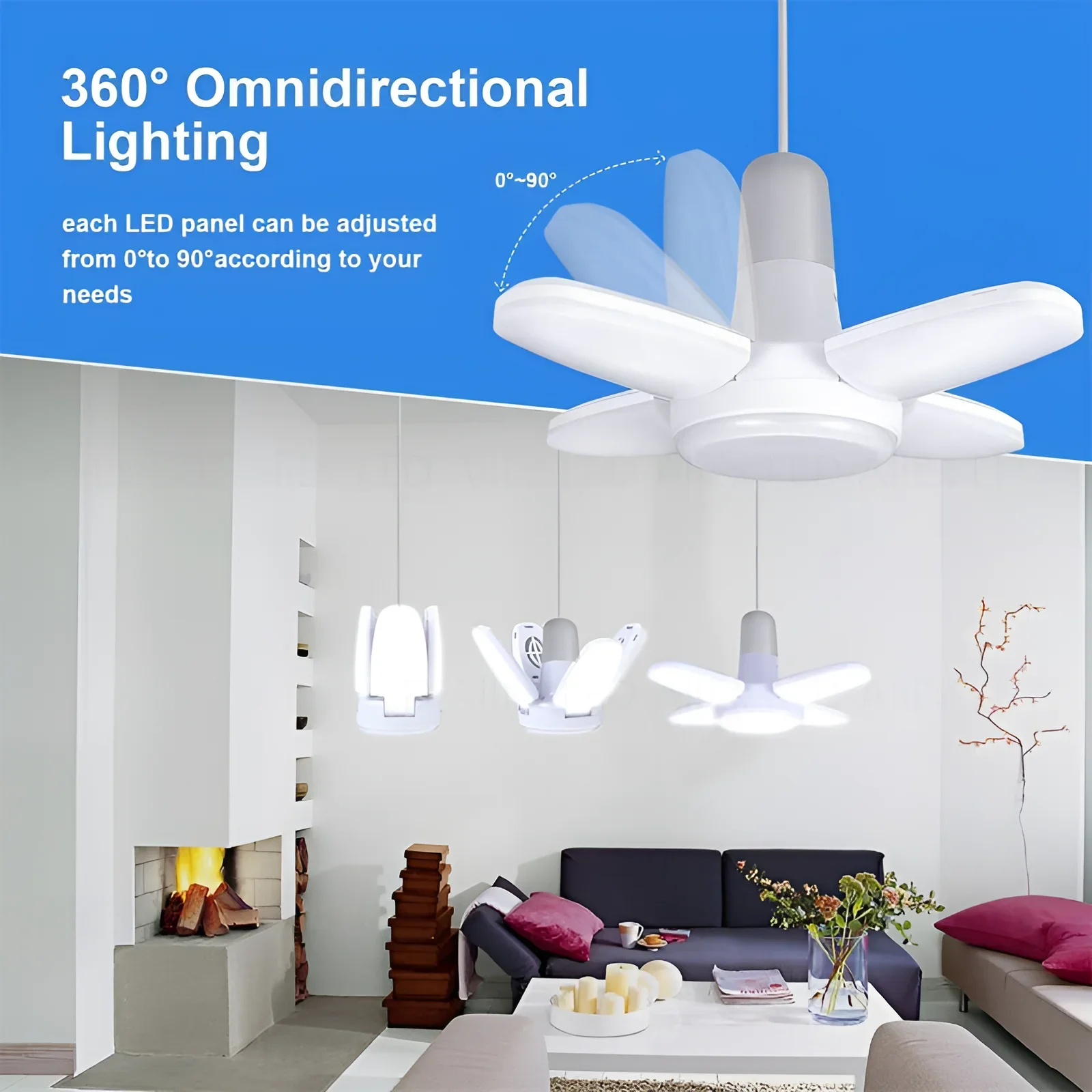 Imagem -05 - Luz Led Dobrável para Teto Doméstico E27 85265v Luz de Garagem Ângulo de Ventilador Luz Ajustável Legal Quente Branco 30006500