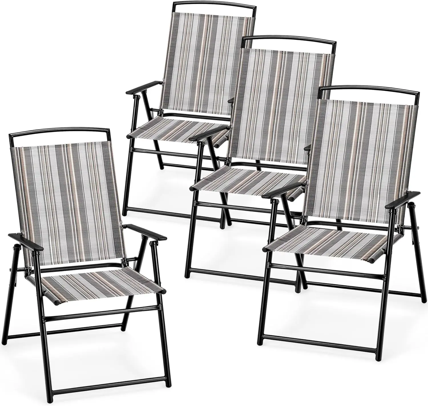 Patio Chairs Set of 4, Outdoor Folding Chairs with Armrests, Metal Frame, Outside Foldable Dining Chairs