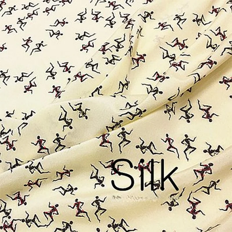 

1 meter 95% Mulberry Silk 5% Spandex 16 momme Crepe Silk Fabric Yellow Person Printed 110cm 43" wide by the yard XL327
