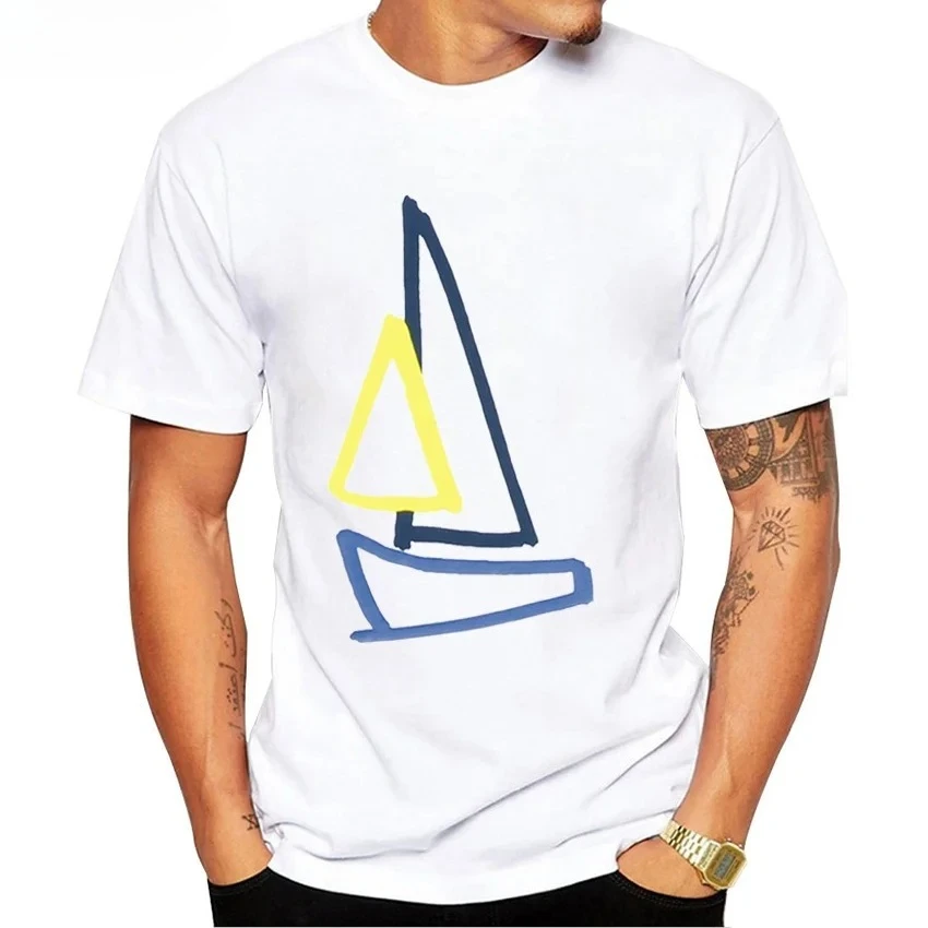 

Create A Sailing Boat With A Few Simple Lines T-Shirt New Summer Men Short Sleeve Hip Hop Boy Casual Tees Sail Boat Print Tops