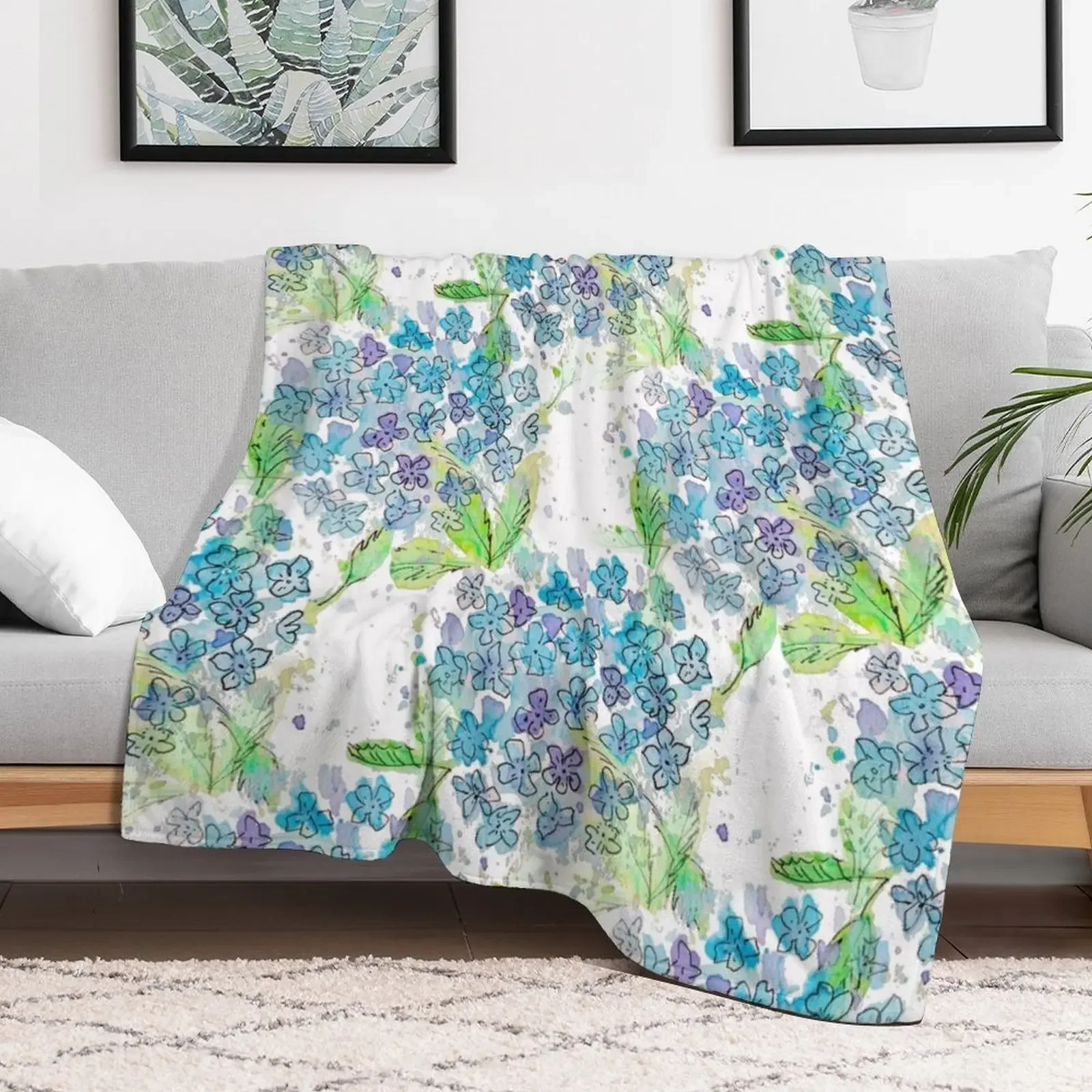 Hydrangeas Watercolour Throw Blanket Machine Washable Soft Warm Blanket