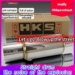 89mm Outlet Exhaust Pipe HKS Muffler Tail Pipe 40cm Length Universal Stainless Steel Silencer Tip Exhaust End Tip for Sports Car