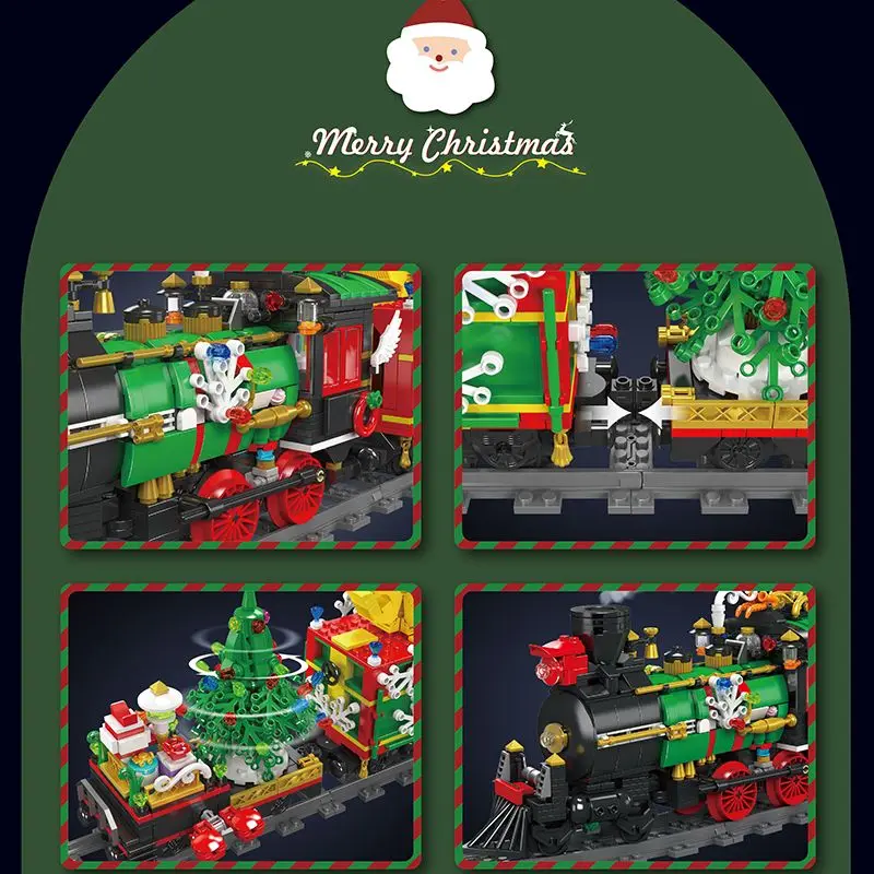1457PCS Kereta Natal Versi Elektrik dengan Remote Control, Blok Bangunan Model Kendaraan Mainan untuk Anak dan Dewasa, Cocok untuk Hadiah