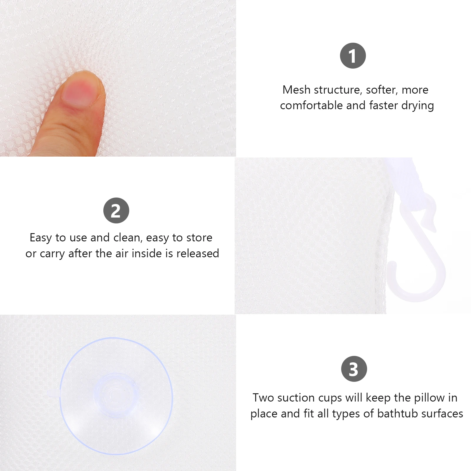 

Inflatable Bath Pillow Suction Cups for Bathtub Child Size Soft Comfort Fast Dry Easy Use Carry Fits All