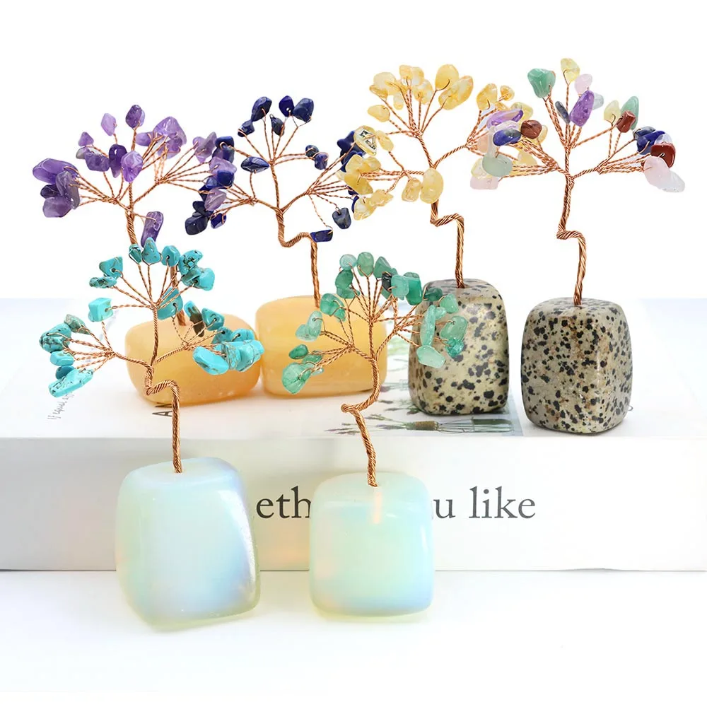 

Crystal Money Tree Copper Wire Wrapped Big Tumbled Stone Base Healing Gemstone Yoga Feng Shui Trees office Ornament Home Decor